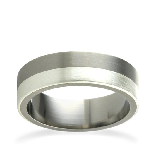 Two Tone 6mm Flat Shape Titanium Ring White Gold