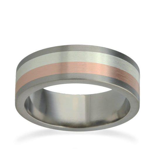 8mm Three-Tone Flat Shape Titanium Ring Rose Gold