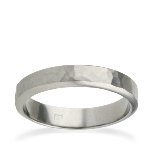 4mm Hammered Pattern Titanium Ring White Gold