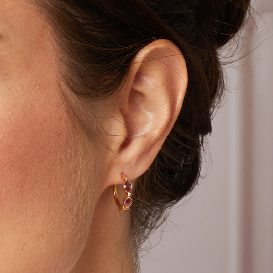 Laura Ashley Silver Garnet Thornage Flowers Hoop Earrings