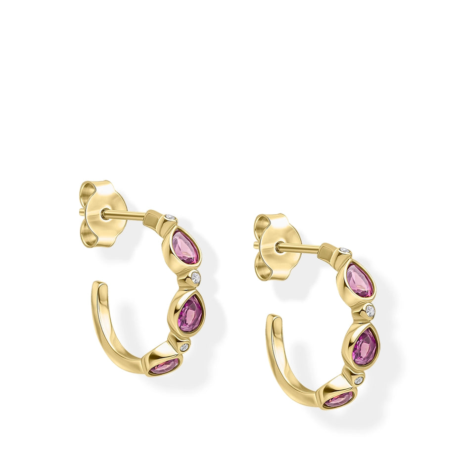 Laura Ashley Silver Garnet Thornage Flowers Hoop Earrings