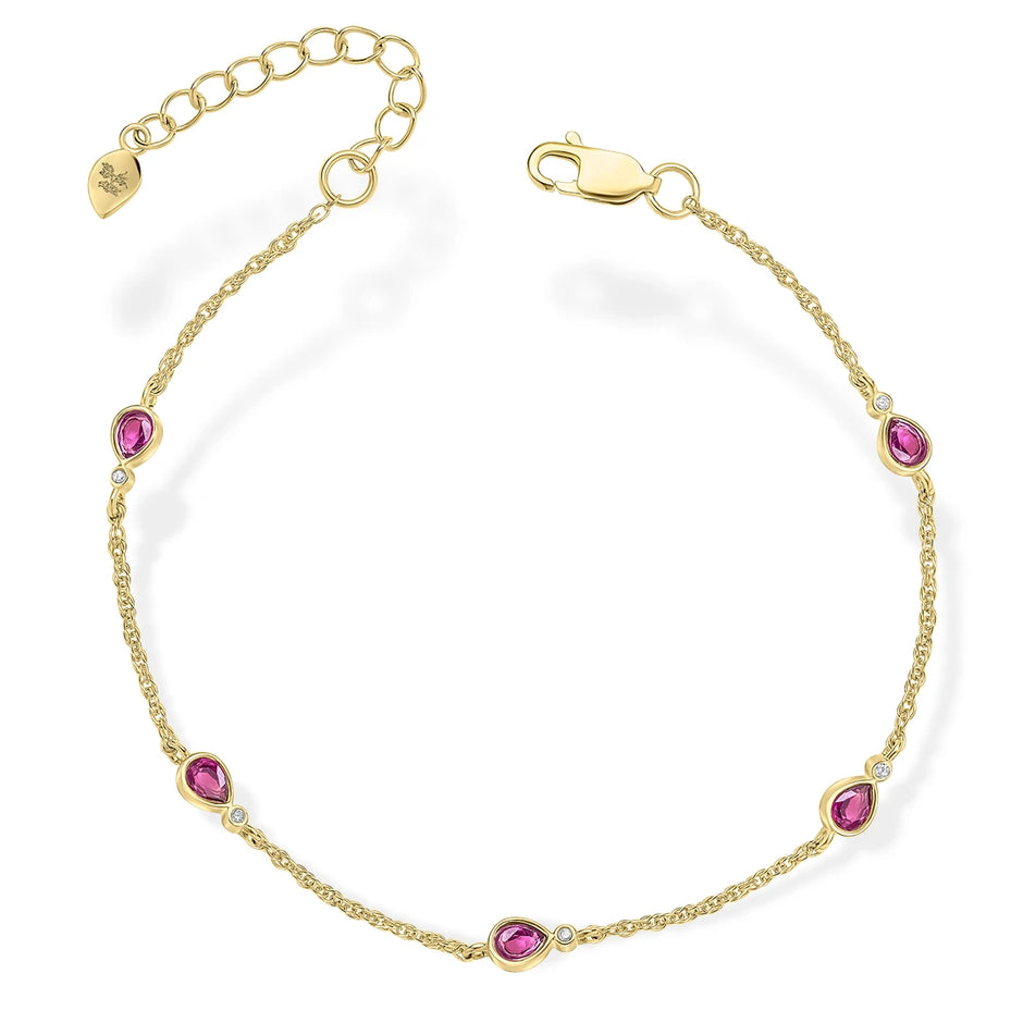 Laura Ashley Silver Garnet Thornage Flowers Station Bracelet