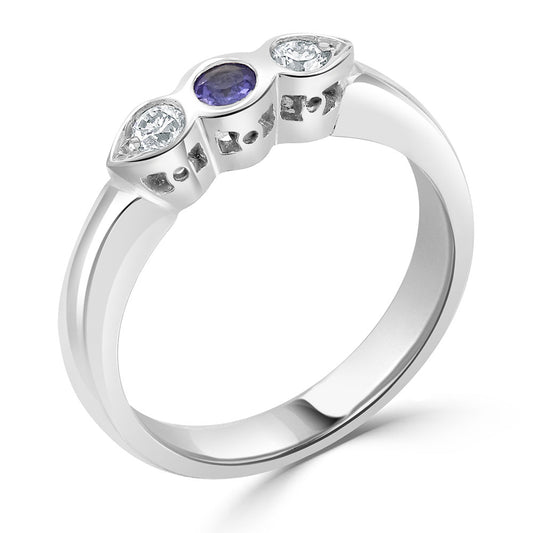 Tanzanite and Diamond Three Stone Ring White Gold