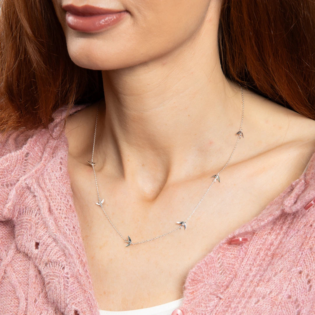 Laura Ashley Blue Birds Sterling Silver Station Necklace