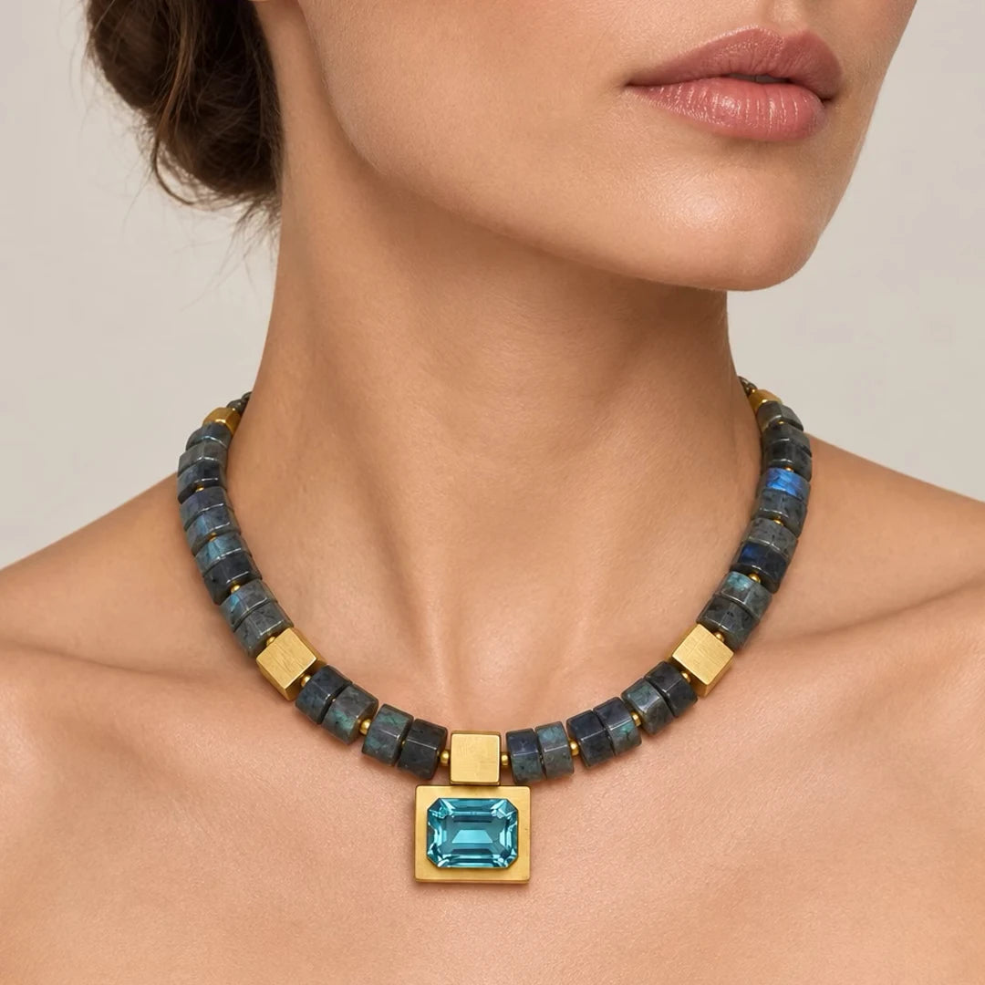 Nocturne Blue Topaz and Labradorite Statement Necklace