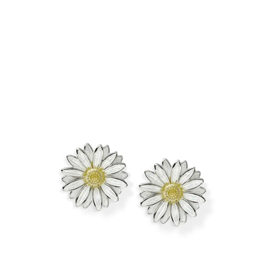 Nicole Barr Nature White Enamel Daisy Flower Stud Earrings