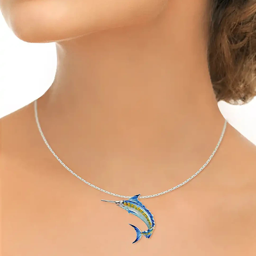 Nicole Barr Sea Blue Marlin Sterling Silver Enamelled Necklace