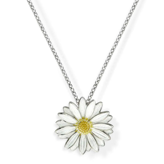 Nicole Barr Nature White Enamel Daisy Flower Pendant