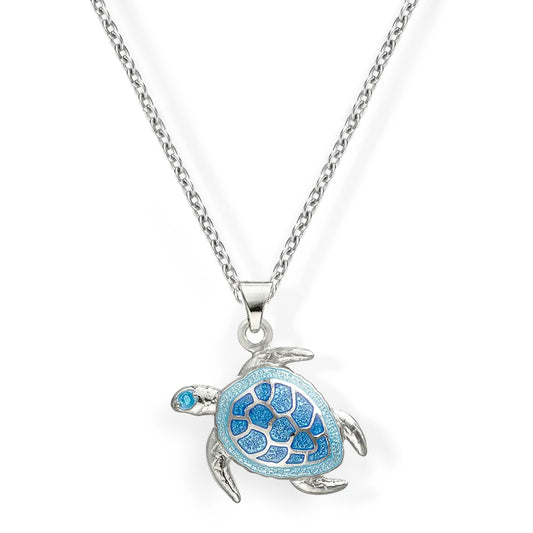 Nicole Barr Aqua Blue Enamel Sea Turtle Silver Pendant