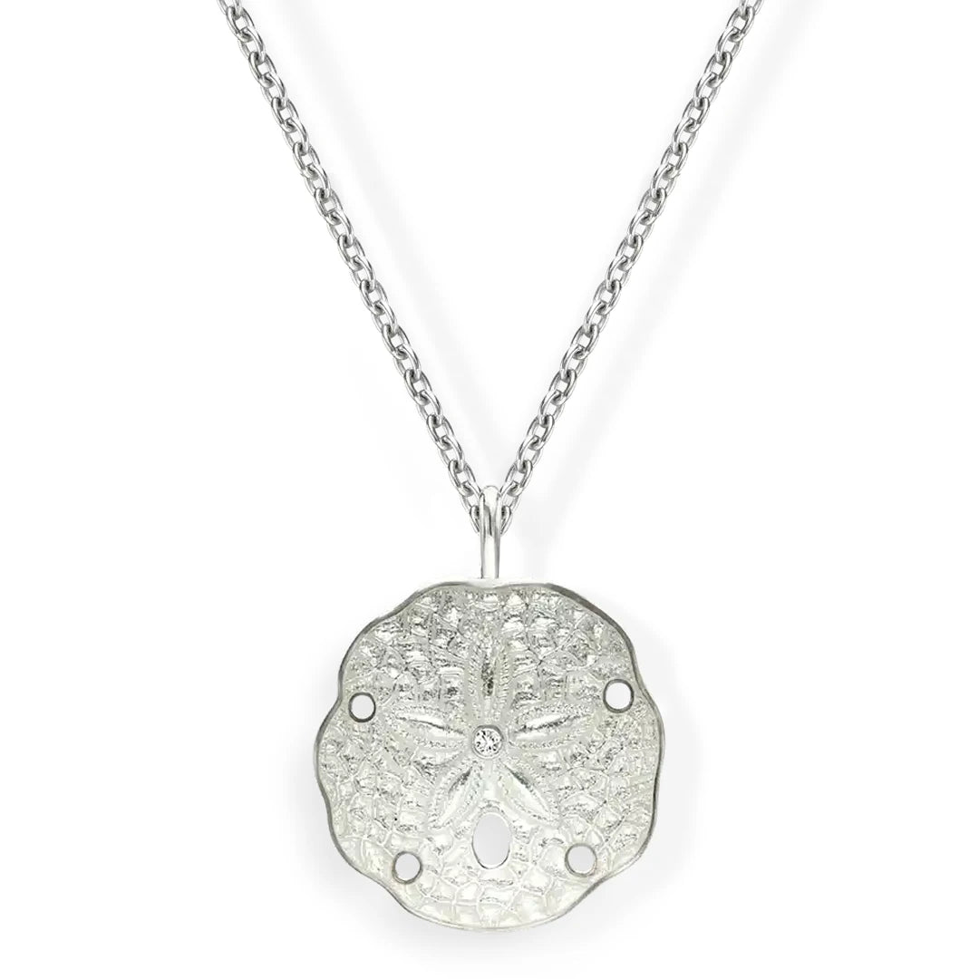 Nicole Barr White Enamel Nature Sand Dollar Silver Pendant