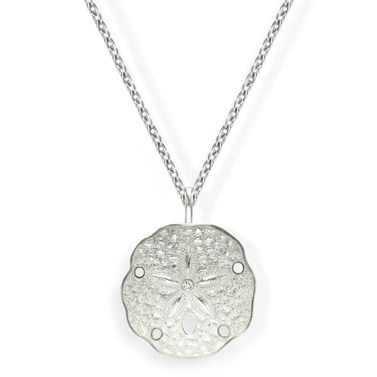 Nicole Barr White Enamel Nature Sand Dollar Silver Pendant