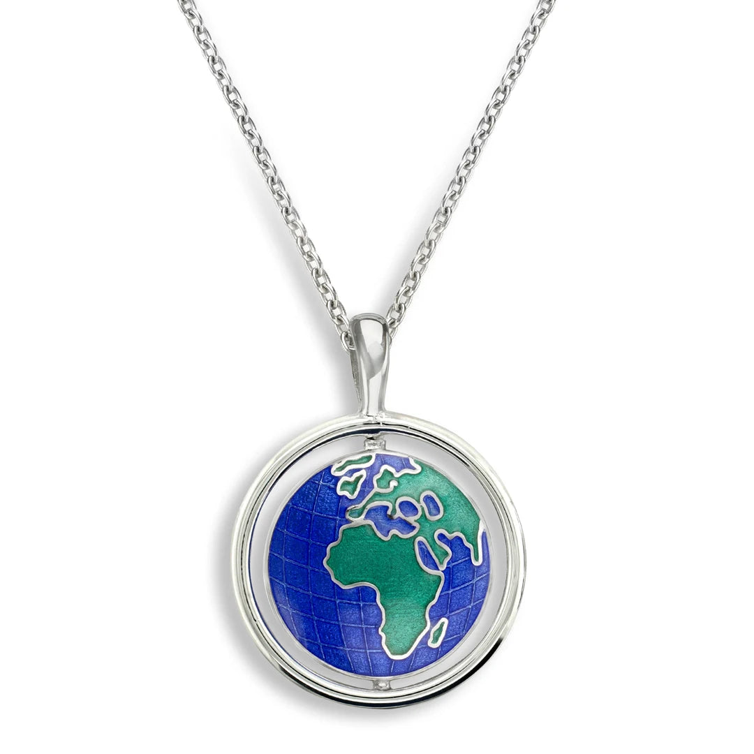 Nicole Barr Celestial Blue Planet Spinning Sterling Silver Enamel Pendant