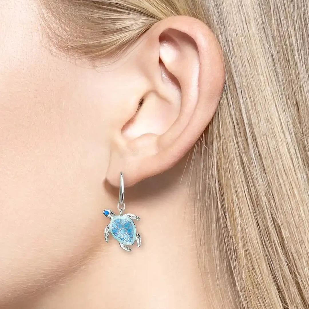 Nicole Barr Aqua Blue Enamel Sea Turtle Silver Earrings