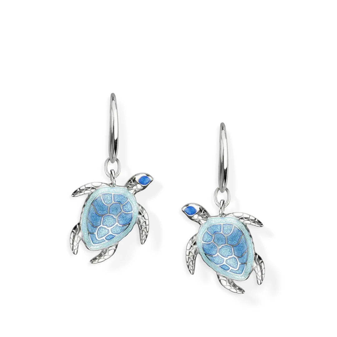 Nicole Barr Aqua Blue Enamel Sea Turtle Silver Earrings