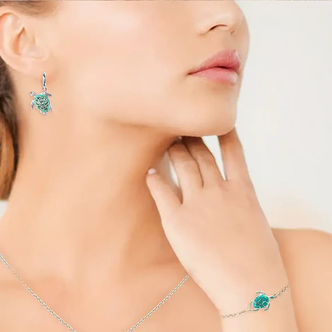 Nicole Barr Aqua Green Enamel Sea Turtle Silver Earrings