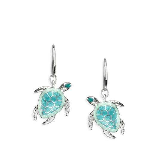 Nicole Barr Aqua Green Enamel Sea Turtle Silver Earrings