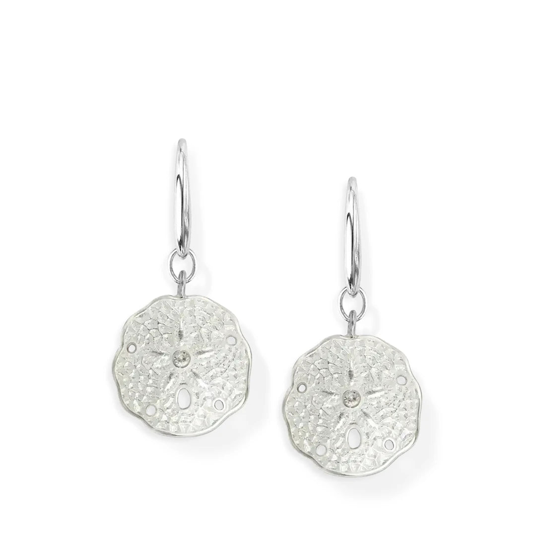 Nicole Barr Nature White Enamel Sand Dollar Silver Drop Earrings