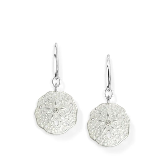 Nicole Barr Nature White Enamel Sand Dollar Silver Drop Earrings