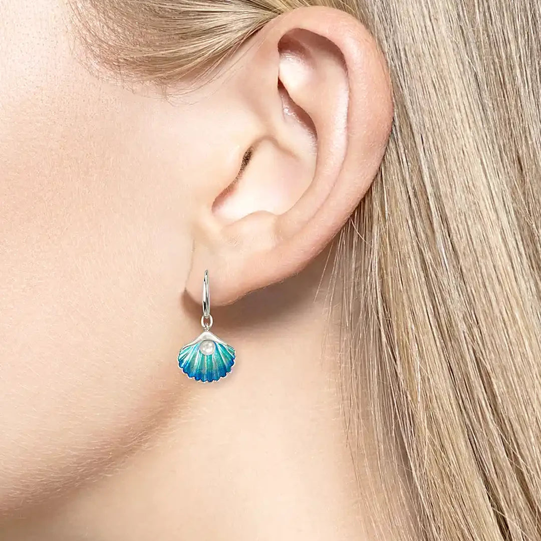Nicole Barr Sea Coastal Shell Pearl Enamel Earrings