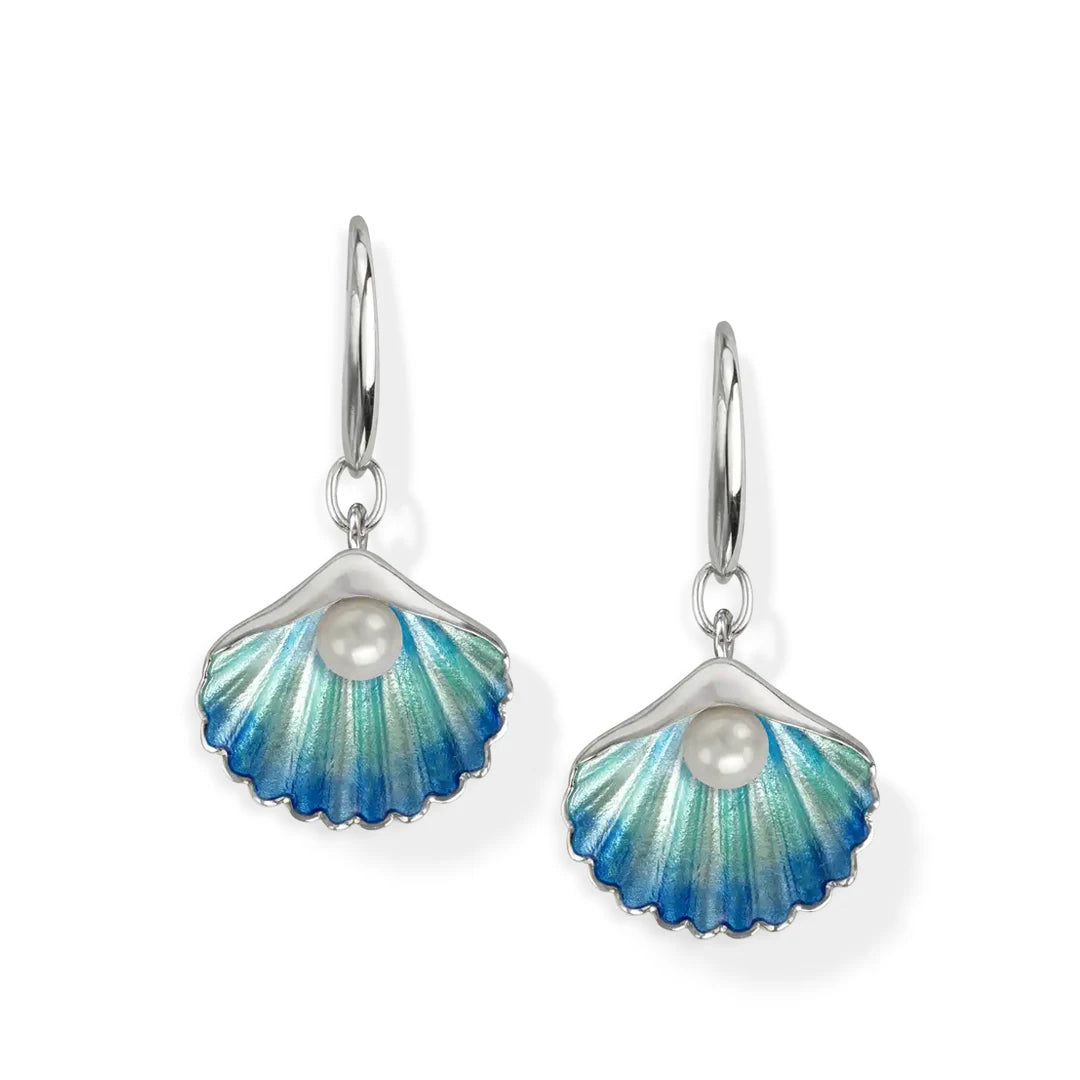 Nicole Barr Sea Coastal Shell Pearl Enamel Earrings