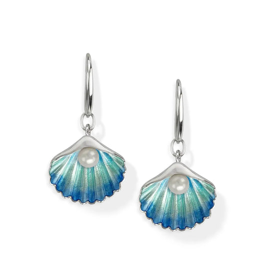 Nicole Barr Sea Coastal Shell Pearl Enamel Earrings