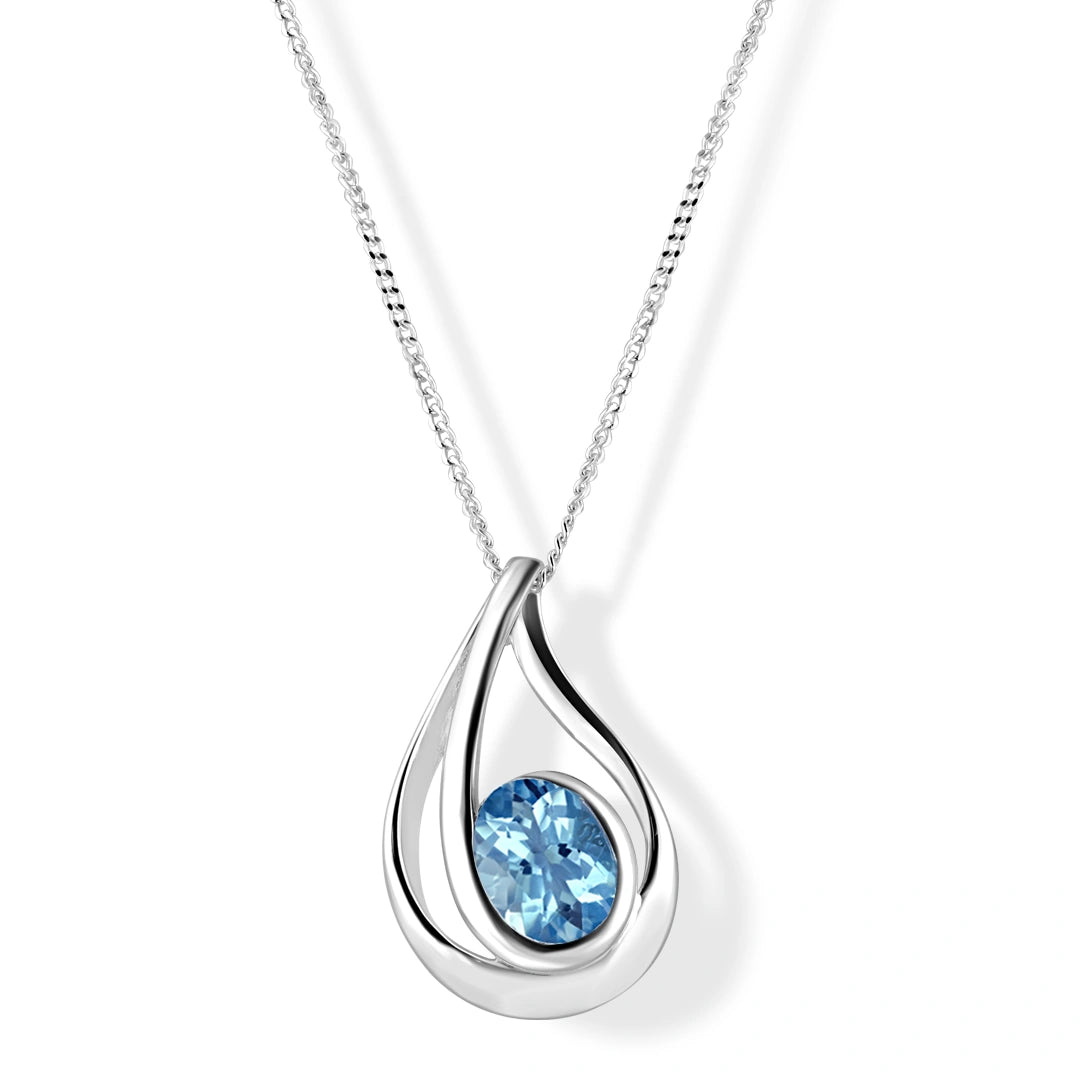 Ribbon Fold Blue Topaz Sterling Silver Pendant