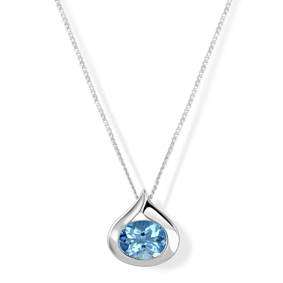 Raindrop Oval Blue Topaz Sterling Silver Stud Pendant