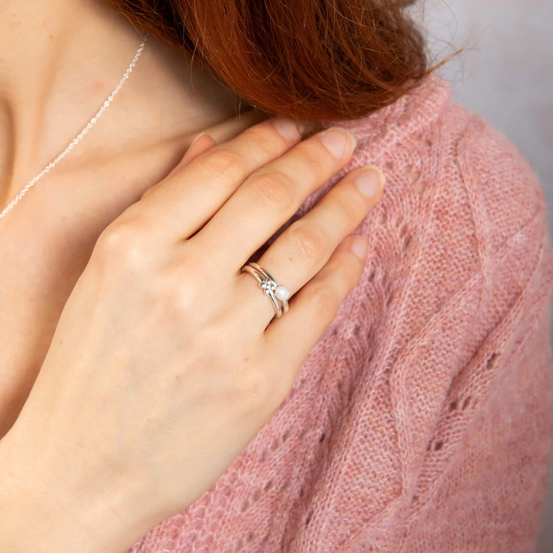 Laura Ashley Hartley Check Mabe Pearl Sterling Silver Stacking Ring