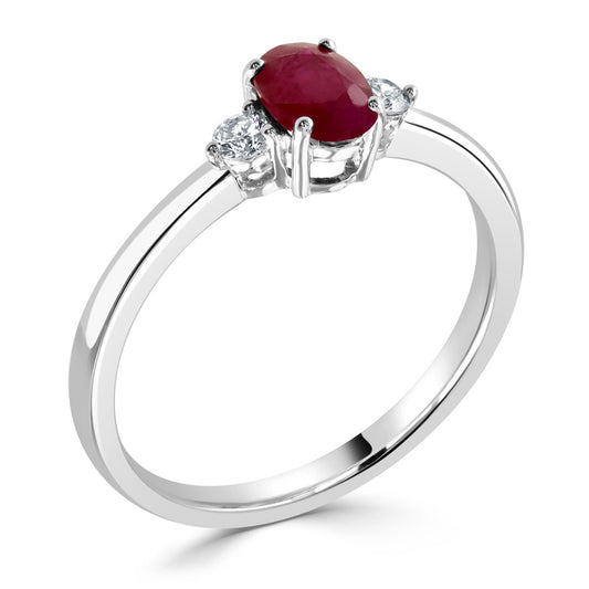 Ruby and Diamond Trilogy Ring White Gold