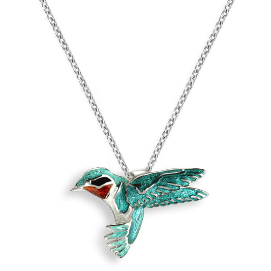 Nicole Barr Nature Green Hummingbird Flight Sterling Silver Pendant