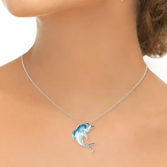 Nicole Barr Blue Enamel Gliding Sea Dolphin Pendant Nicole Barr Blue Enamel Gliding Sea Dolphin Pendant