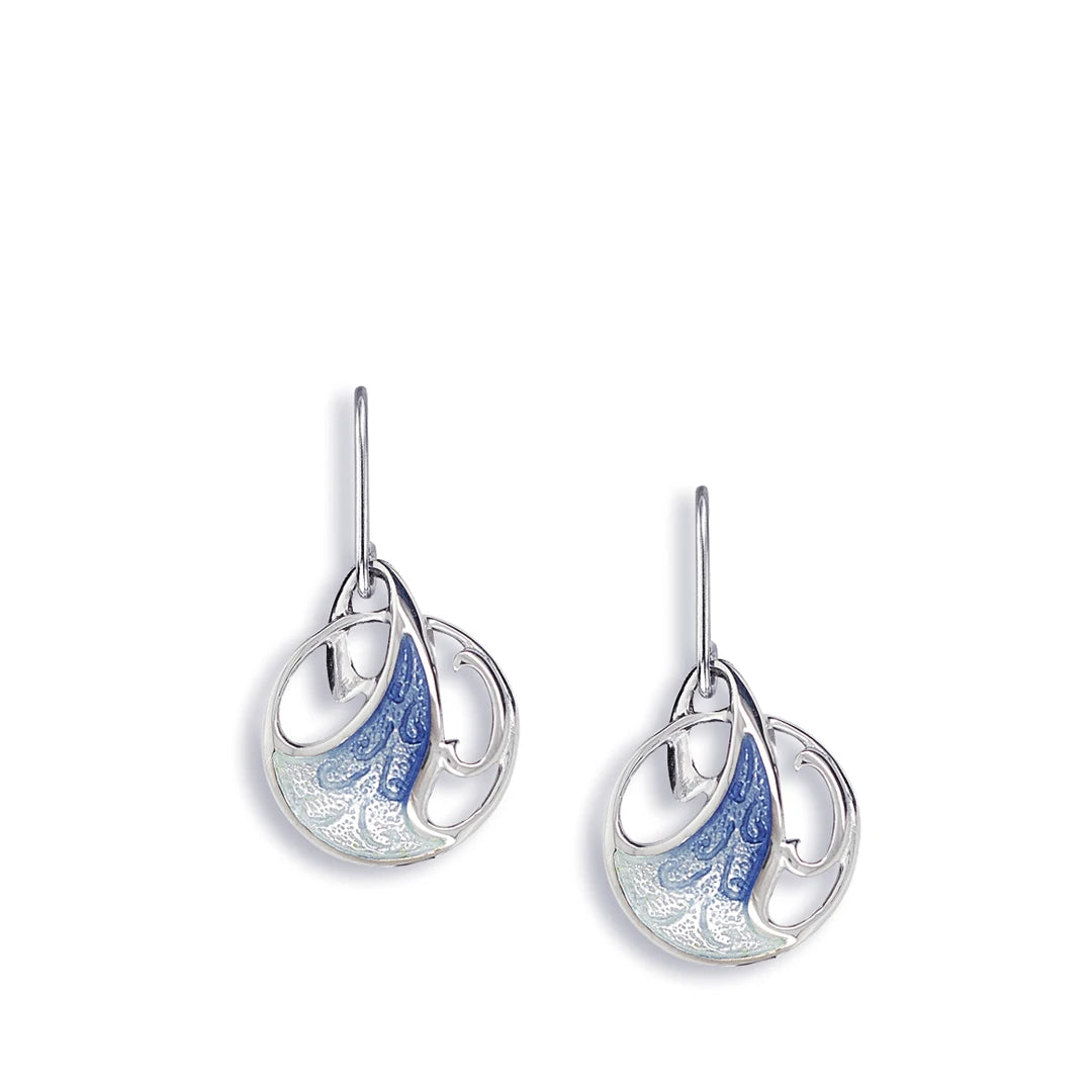 Nicole Barr Blue Enamel Art Nouveau Sea Wave Earrings