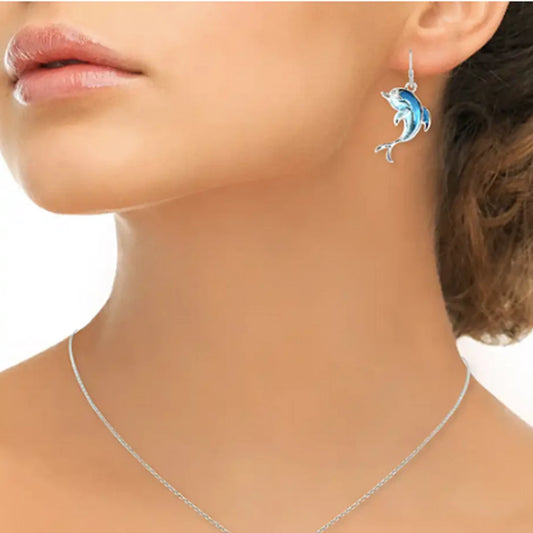Nicole Barr Blue Enamel Gliding Sea Dolphin Drop Earrings Nicole Barr Blue Enamel Gliding Sea Dolphin Drop Earrings