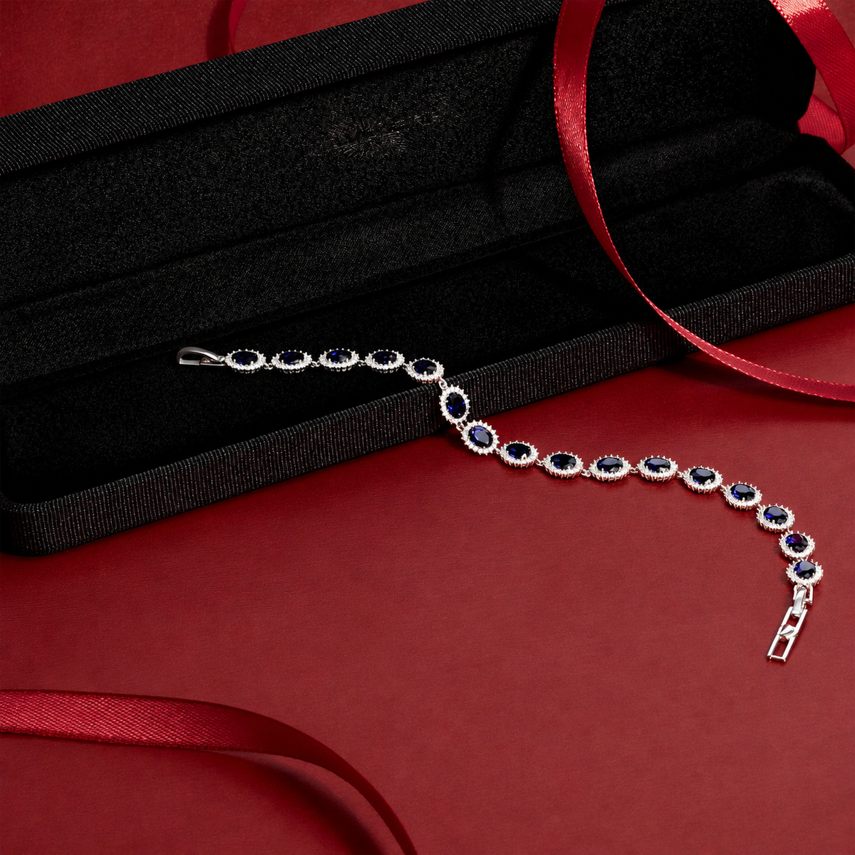 Diamonfire Midnight Blue Sapphire Oval Halo Tennis Bracelet