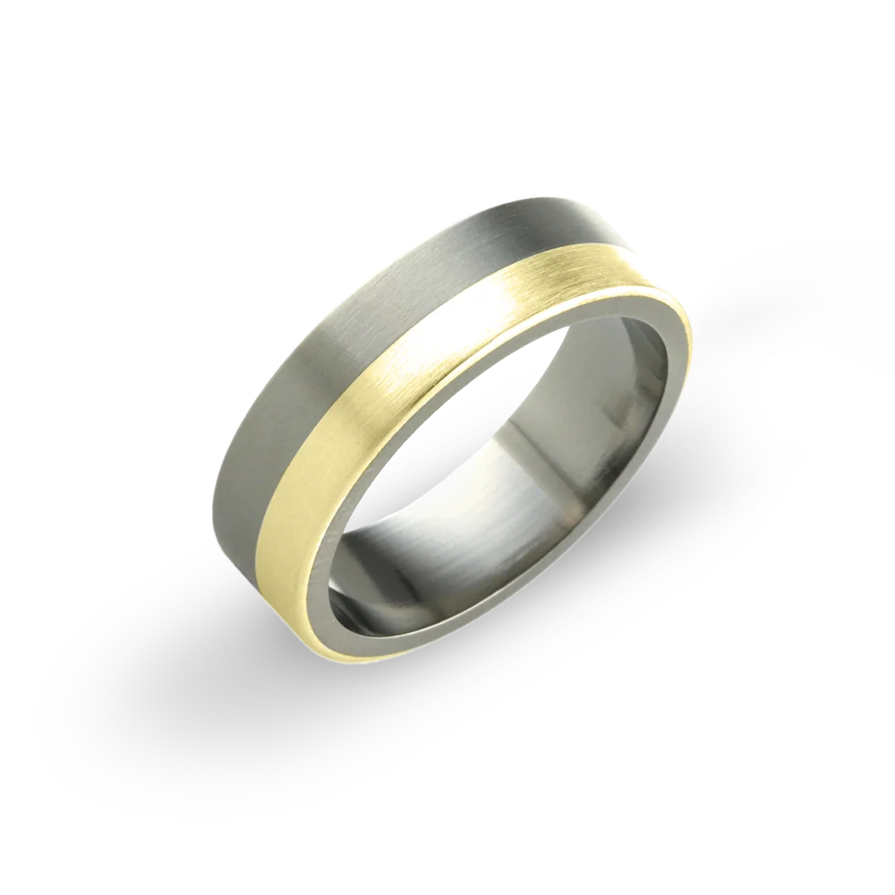 Two Tone 6mm Flat Shape Titanium Ring