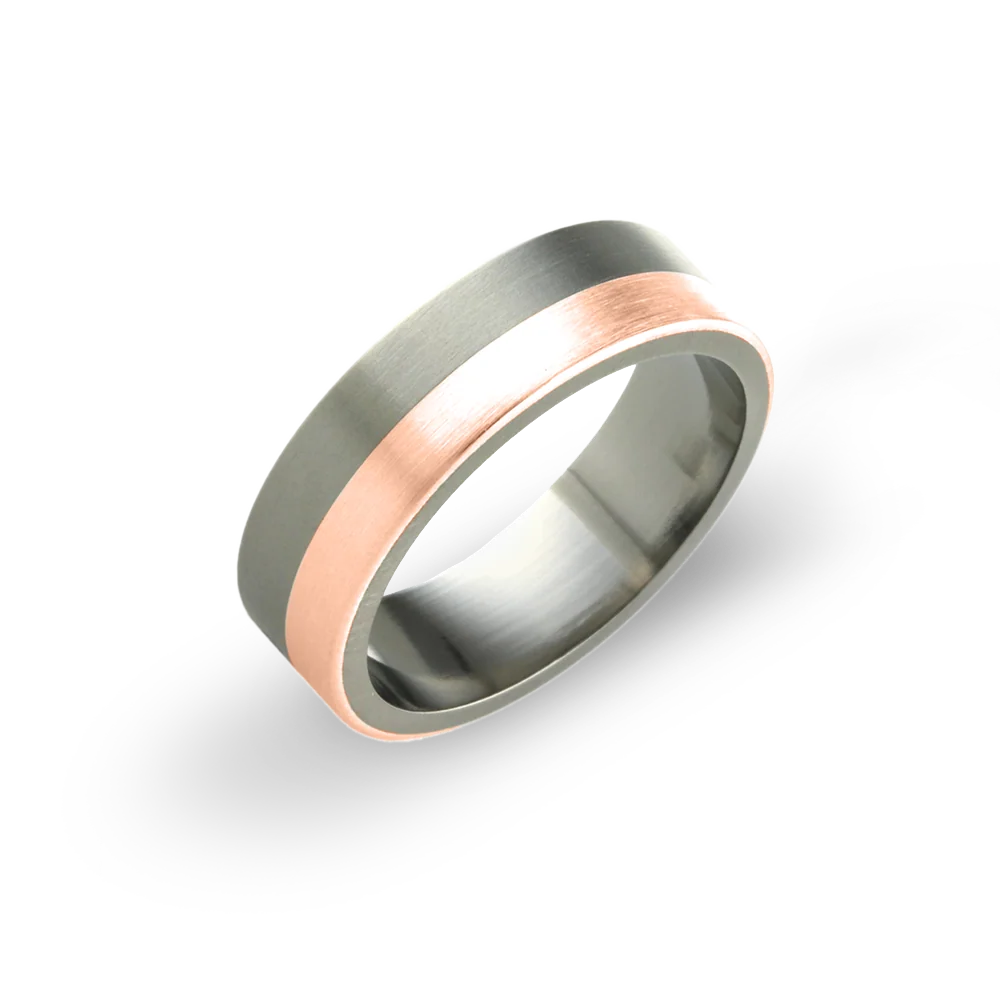 Two Tone 6mm Flat Shape Titanium Ring