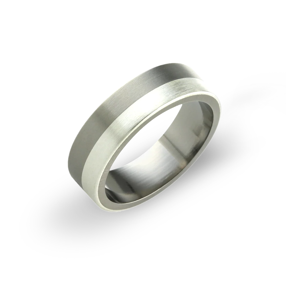 Two Tone 6mm Flat Shape Titanium Ring