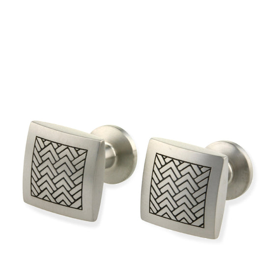 Cushion Titanium Cufflinks Herring Pattern