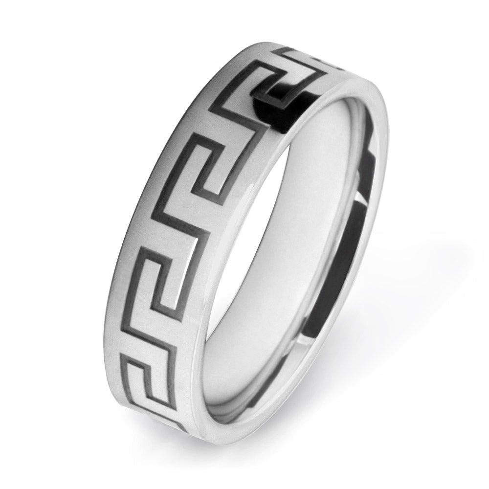 Greek Key Patterned Wedding Ring