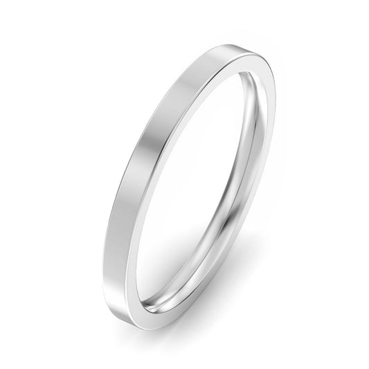 2mm Flat Court Heavy Weight Wedding Ring White Gold
