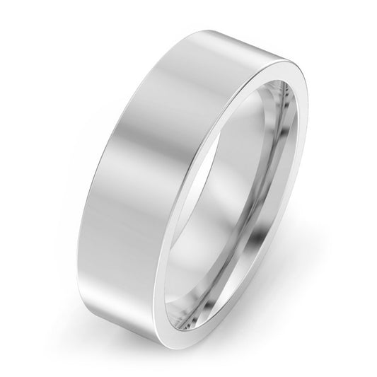 6mm Flat Court Heavy Weight Wedding Ring White Gold