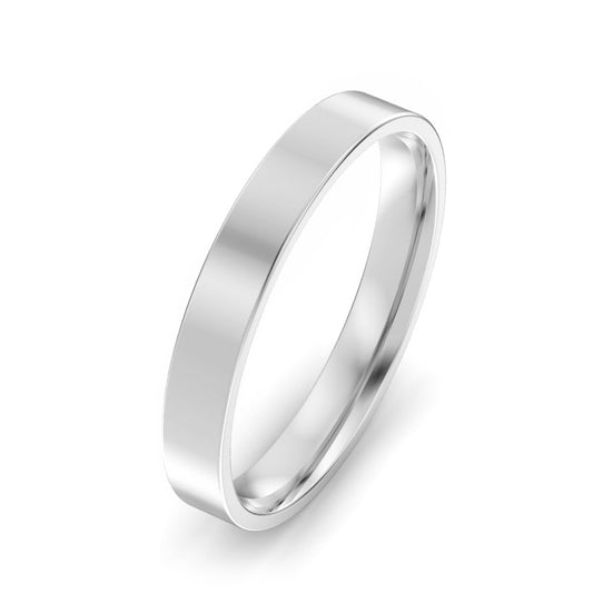 3mm Flat Court Light Weight Wedding Ring White Gold