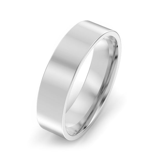 5mm Flat Court Light Weight Wedding Ring White Gold