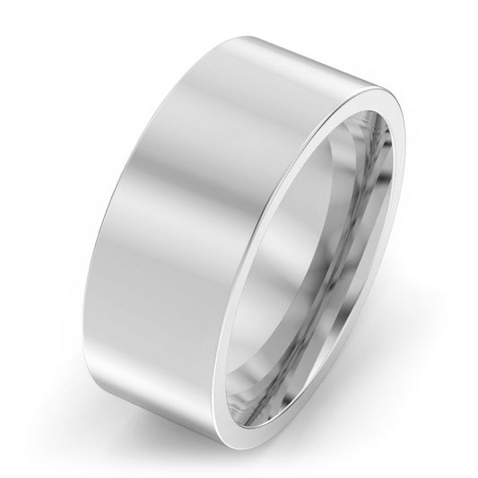 8mm Flat Court Medium Weight Wedding Ring White Gold