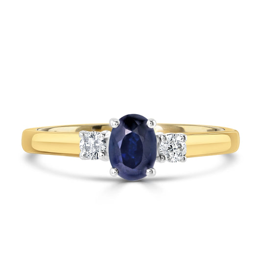 Blue Sapphire and Diamond Trilogy Engagement Ring