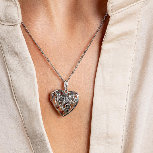 Clogau Royal Oak Silver Heart Locket White Gold
