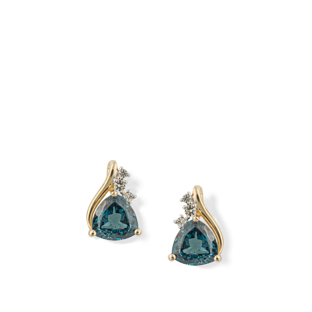 9ct Yellow Gold Trillion Shape London Blue Topaz Stud Earrings