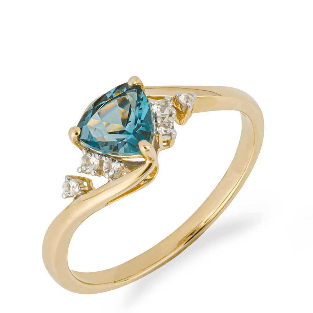 9ct Yellow Trillion Shape London Blue Topaz Ring