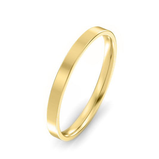 2mm Flat Court Light Weight Wedding Ring Yellow Gold