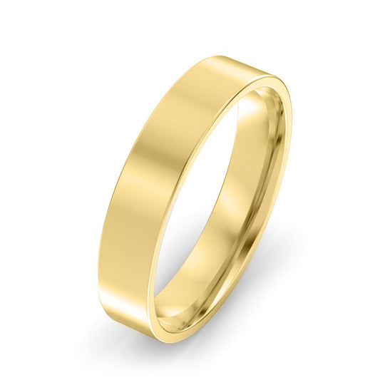 4mm Flat Court Light Weight Wedding Ring Yellow Gold